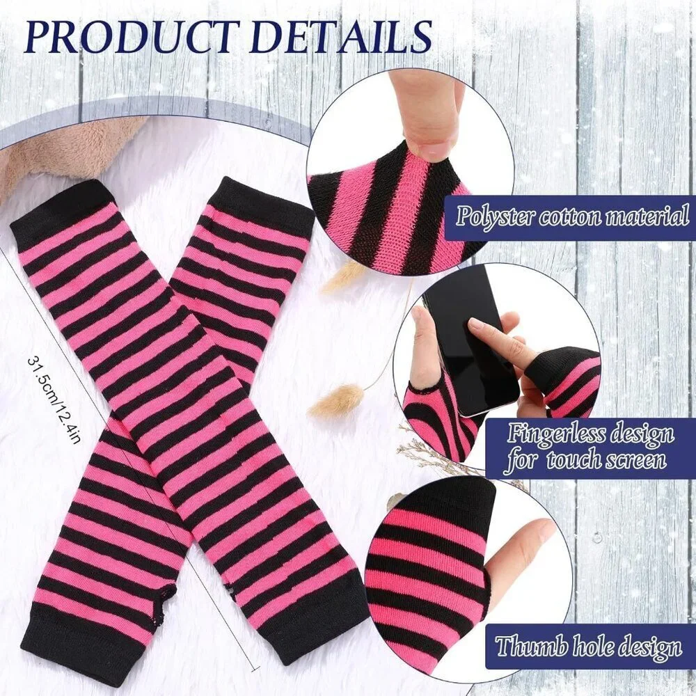 12 Pairs Women's Fingerless Gloves and Arm Warmers Set Winter Warm Stretchy